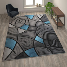 Jubilee Collection 8' x 10' Blue Abstract Area Rug - Olefin Rug with Jute Backing - Living Room, Bedroom, & Family Room [FLF-ACD-RGTRZ860-810-BL-GG]