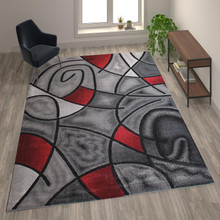 Jubilee Collection 8' x 10' Red Abstract Area Rug - Olefin Rug with Jute Backing - Living Room, Bedroom, & Family Room [FLF-ACD-RGTRZ860-810-RD-GG]