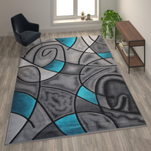 Jubilee Collection 8' x 10' Turquoise Abstract Area Rug - Olefin Rug with Jute Backing - Living Room, Bedroom, & Family Room [FLF-ACD-RGTRZ860-810-TQ-GG]