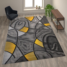 Jubilee Collection 8' x 10' Yellow Abstract Area Rug - Olefin Rug with Jute Backing - Living Room, Bedroom, & Family Room [FLF-ACD-RGTRZ860-810-YL-GG]