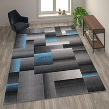 Elio Collection 8' x 10' Blue Color Blocked Area Rug - Olefin Rug with Jute Backing - Entryway, Living Room, or Bedroom [FLF-ACD-RGTRZ861-810-BL-GG]
