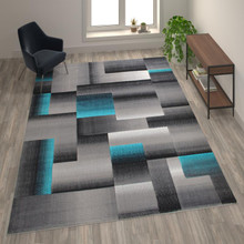Elio Collection 8' x 10' Turquoise Color Blocked Area Rug - Olefin Rug with Jute Backing - Entryway, Living Room, or Bedroom [FLF-ACD-RGTRZ861-810-TQ-GG]