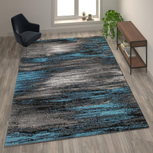 Rylan Collection 8' x 10' Blue Scraped Design Area Rug - Olefin Rug with Jute Backing - Living Room, Bedroom, Entryway [FLF-ACD-RGTRZ863-810-BL-GG]