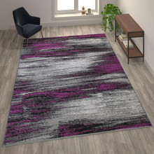 Rylan Collection 8' x 10' Purple Scraped Design Area Rug - Olefin Rug with Jute Backing - Living Room, Bedroom, Entryway [FLF-ACD-RGTRZ863-810-PU-GG]