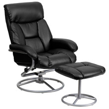 Contemporary Multi-Position Recliner and Ottoman with Metal Base in Black LeatherSoft [FLF-BT-70230-BK-CIR-GG]