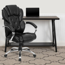 High Back Transitional Style Black LeatherSoft Executive Swivel Office Chair with Arms [FLF-GO-908A-BK-GG]