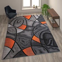 Jubilee Collection 8' x 10' Orange Abstract Area Rug - Olefin Rug with Jute Backing - Living Room, Bedroom, & Family Room [FLF-ACD-RGTRZ860-810-OR-GG]