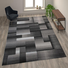Elio Collection 8' x 10' Gray Color Blocked Area Rug - Olefin Rug with Jute Backing - Entryway, Living Room, or Bedroom [FLF-ACD-RGTRZ861-810-GY-GG]