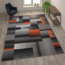 Elio Collection 8' x 10' Orange Color Blocked Area Rug - Olefin Rug with Jute Backing - Entryway, Living Room, or Bedroom [FLF-ACD-RGTRZ861-810-OR-GG]
