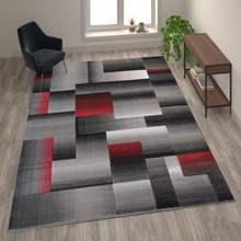 Elio Collection 8' x 10' Red Color Blocked Area Rug - Olefin Rug with Jute Backing - Entryway, Living Room, or Bedroom [FLF-ACD-RGTRZ861-810-RD-GG]