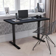 Electric Height Adjustable Standing Desk - Table Top 48" Wide - 24" Deep (Black) [FLF-NAN-TG-2046-BK-GG]