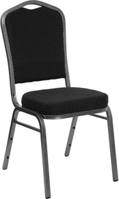 Black Speckled Fabric Crown Back Stacking Banquet Chair with Silver Vein Frame