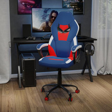 Ergonomic PC Office Computer Chair - Adjustable Red & Blue Designer Gaming Chair - 360° Swivel - Red Dual Wheel Casters [FLF-UL-A075-BL-GG]