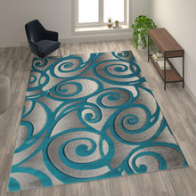 Willow Collection Modern High-Low Pile Swirled 8' x 10' Turquoise Area Rug - Olefin Accent Rug - Entryway, Bedroom, Living Room [FLF-ACD-RG241-810-TQ-GG]