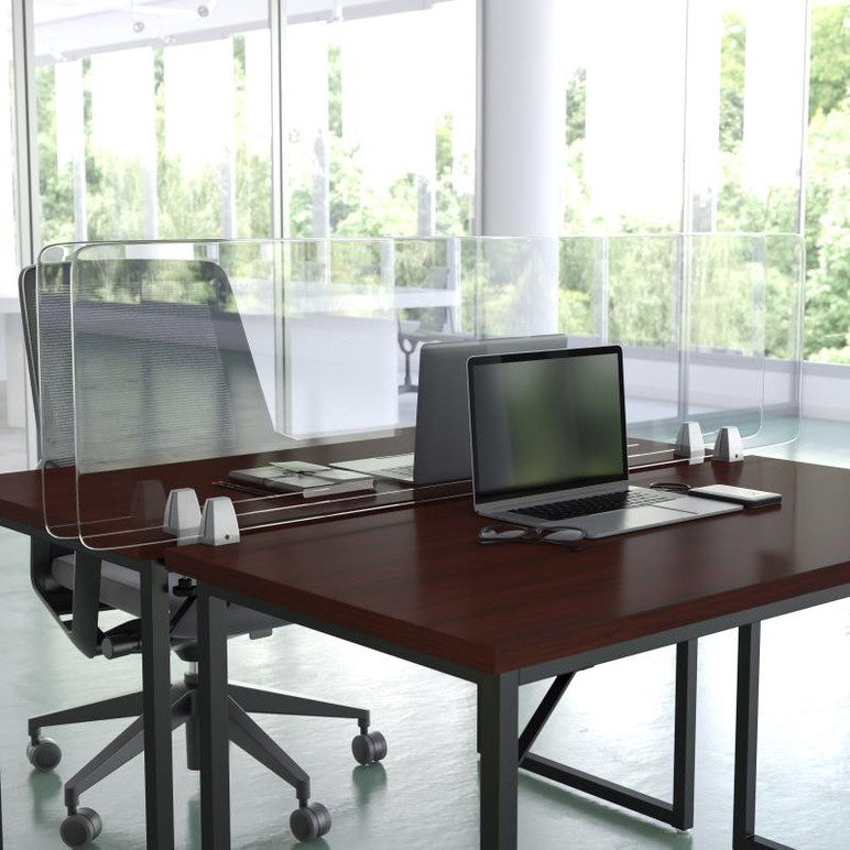 Clear Acrylic Desk Partition, 18"H x 60"L (Hardware Included) [FLFBR