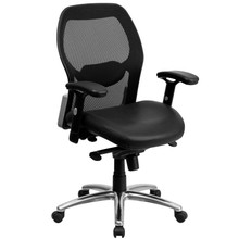 Mid-Back Black Super Mesh Executive Swivel Office Chair with LeatherSoft Seat, Knee Tilt Control and Adjustable Lumbar & Arms [FLF-LF-W42-L-GG]