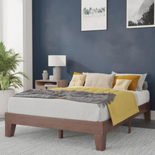 Evelyn Walnut Finish Solid Wood Full Platform Bed with Wooden Support Slats, No Box Spring Required [FLF-YKC-1090-F-WAL-GG]