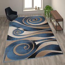 Coterie Collection 8' x 11' Modern Circular Patterned Indoor Area Rug - Blue and Beige Olefin Fibers with Jute Backing [FLF-ACD-RG8AS8-811-BL-GG]