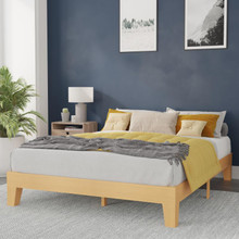Evelyn Natural Pine Finish Solid Wood Queen Platform Bed with Wooden Support Slats, No Box Spring Required [FLF-YKC-1090-Q-NAT-GG]