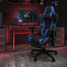 X30 Gaming Chair Racing Office Ergonomic Computer Chair with Reclining Back and Slide-Out Footrest in Blue LeatherSoft [FLF-CH-187230-BL-GG]