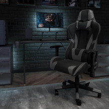 X30 Gaming Chair Racing Office Ergonomic Computer Chair with Reclining Back and Slide-Out Footrest in Gray LeatherSoft [FLF-CH-187230-GY-GG]