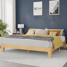 Evelyn Natural Pine Finish Solid Wood King Platform Bed with Wooden Support Slats, No Box Spring Required [FLF-YKC-1090-K-NAT-GG]