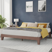 Evelyn Walnut Finish Solid Wood King Platform Bed with Wooden Support Slats, No Box Spring Required [FLF-YKC-1090-K-WAL-GG]