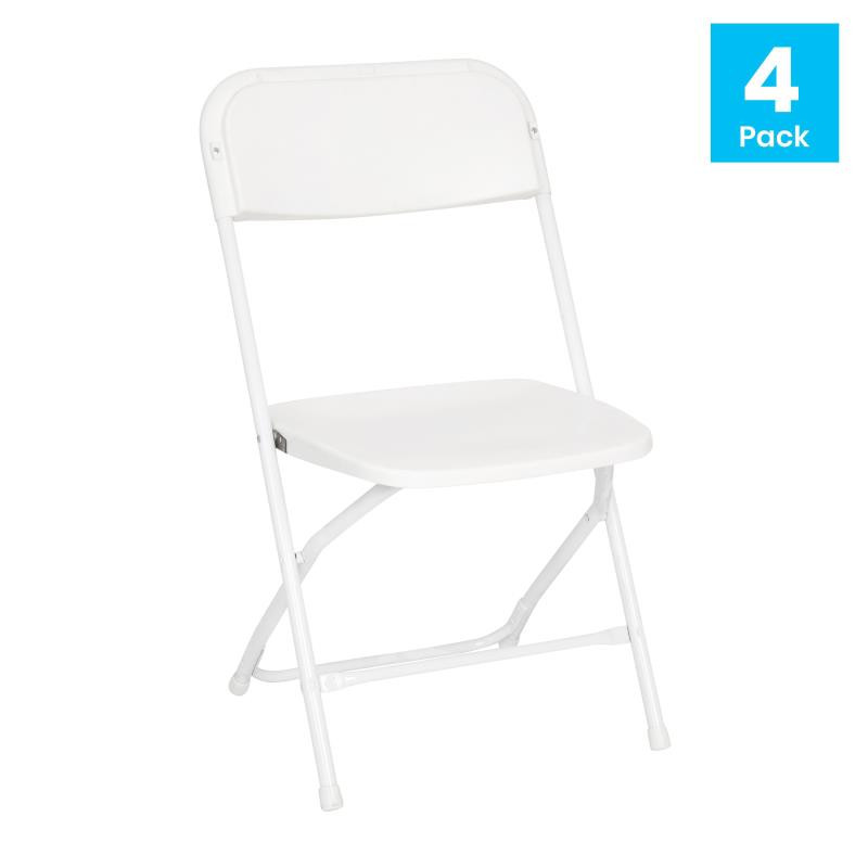 Set of 4 Comfort White Plastic Folding Chairs Commercial Grade