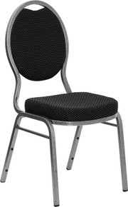 Black Patterned Teardrop Back Stacking Banquet Chair with Silver Vein Frame