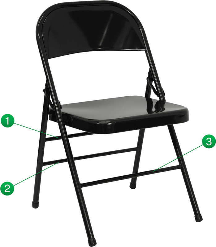 Triple Braced and Double Hinged Black Metal Folding Chair