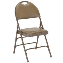 Extra Large Ultra-Premium Triple Braced Beige Vinyl Metal Folding Chair with Easy-Carry Handle
