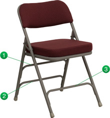 Premium Curved Triple Braced and Quad Hinged Burgundy Fabric Upholstered Metal Folding Chair