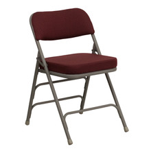 Premium Curved Triple Braced and Quad Hinged Burgundy Fabric Upholstered Metal Folding Chair