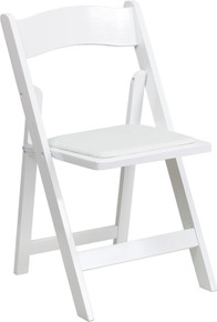 White Wood Folding Chair with Padded Vinyl Seat