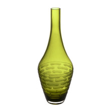 Case of 6 - Decorative Curved Olive Green Glass Vase H-14.5" D-1.5"