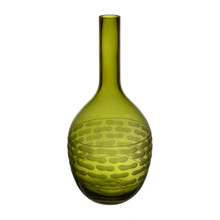 Case of 6 - Decorative Olive Green Carved Glass Vase H-14.5" D-1.5"
