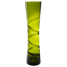 Case of 6 - Olive Green Carved Glass Vase H-16" D-4"