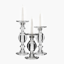 2 Sets of 3 (6 Pieces) Baluster Glass Dual Use Pillar Taper Candle Holders, H-7.5" H-9.5" H-11.5"