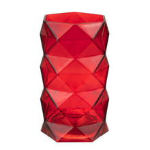 Case of 12 - Red Glass Geometric Flower Vase, H-8" W-4"