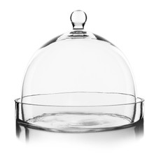 Case of 2 - Glass Bell Dome Cloche With Glass Tray Base, H-8.5" D-10"