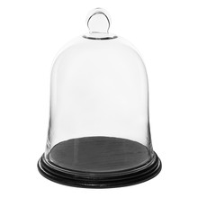 Case of 2 - Glass Bell Dome Cloche With Black Wood Base, H-13" D-10"