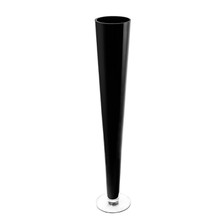 Case of 6 - Black Glass Trumpet Vase, H-28" D-4.5"