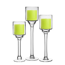 Case of 18 - Long Stem Glass Candle Holder Set of 3. H-12"/14"/16" x D-4"