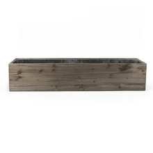 Case of 2 - Wood Rectangle Planter Box With Metal Zinc Liner, 8" x 40" x 8"