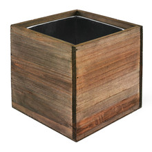 Case of 4 - Wood Cube Planter Box With Zinc Metal Liner, 10" x 10" x 10"