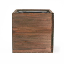 Case of 2 - Wood Cube Planter Box With Zinc Metal Liner, 12" x 12" x 12"