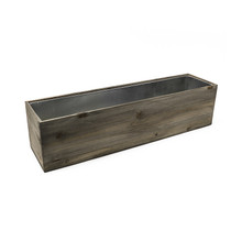 Case of 2 - Wood Rectangle Planter Box With Metal Zinc Liner, 8" x 32" x 8"