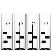 Case of 36 - Metal Black Tea Light Stand H-11.75" D-4.25" with 14" Hurricanes Tubes