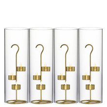 Case of 36 - Metal Gold Tea Light Stand H-11.75" D-4.25" with 14" Hurricanes Tubes