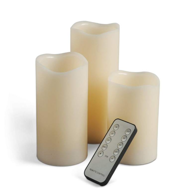 Wavy Bisque Flameless Pillars with Remote